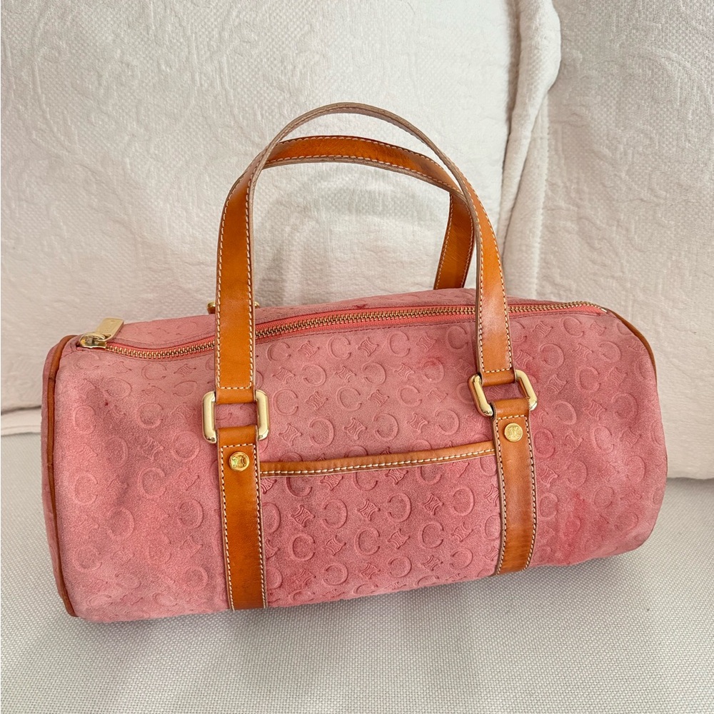 Celine Pink Suede Barrel Bag